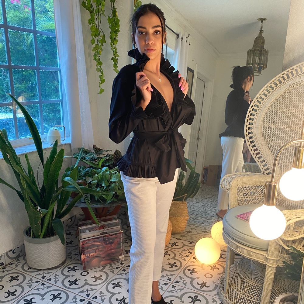 Dramatic Black Ruffled Blouse